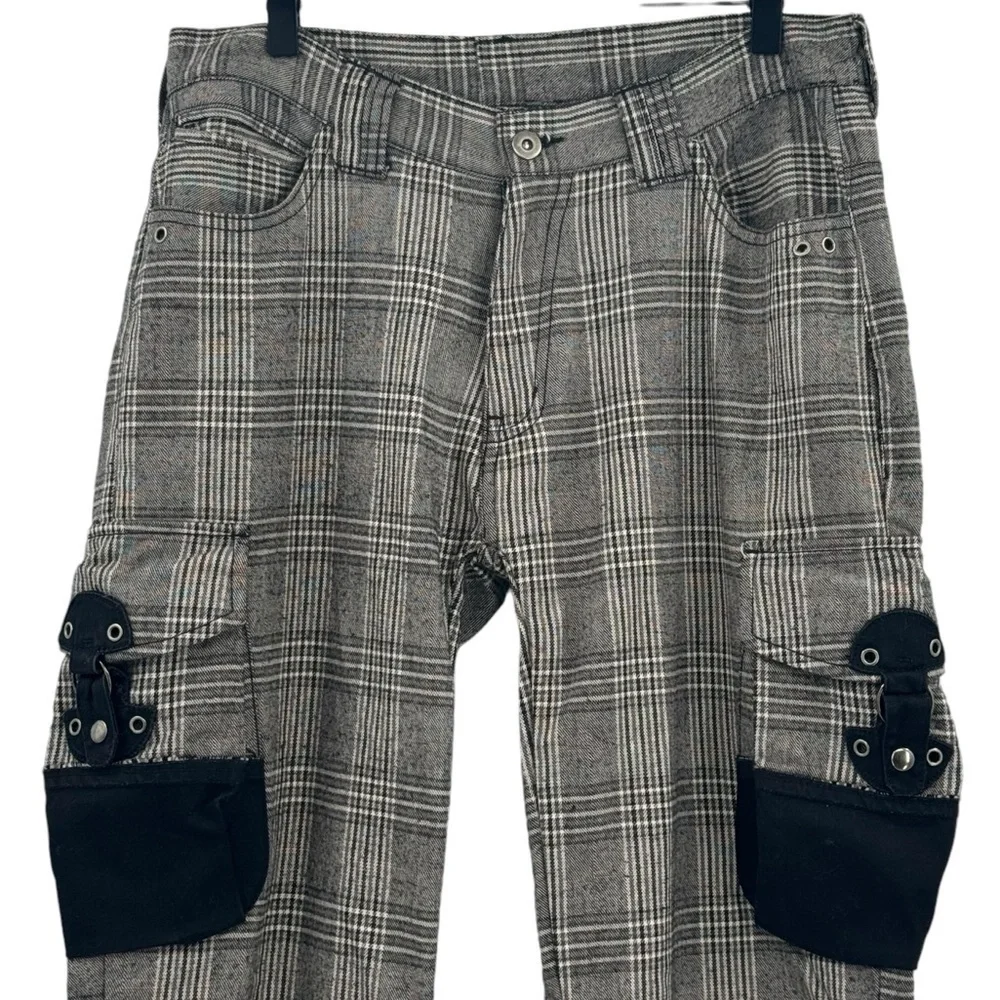 Vintage Japanese Tete Homme Plaid Cargo Pants Wool Blend Gray Black | 30